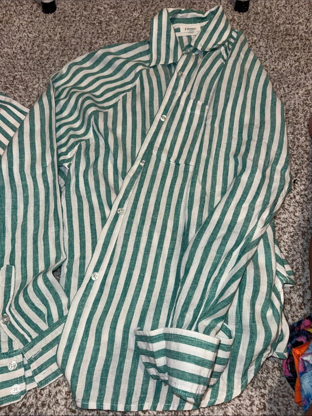 Z Supply Striped Button Down Shirt in Green & White and matching shorts